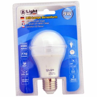 LED Lampe E-27 Birnenform 9 Watt - kaltweiß (6500 K)