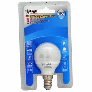 LED Lampe E-14 Tropfenform 6 Watt - warmweiß (3000 K)