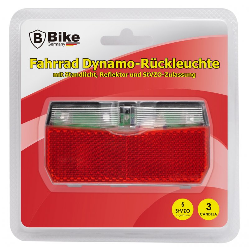 Fahrrad Dynamo-Rückleuchte mit Standlicht, Reflektor und StVZO-Zulass