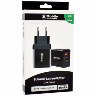 Schnell-Ladeadapter 230V Netzteil mit 1 USB + 1 USB-C Port (PREMIUM LINE) - 3.0A