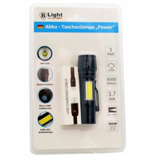 Taschenlampe Akku USB Power - 2in1 - 3 Watt - XPE LED