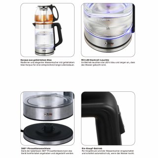 Elektrischer Tee- & Wasserkocher aus Glas (1,8 L & 1,2 L) - 1500 Watt
